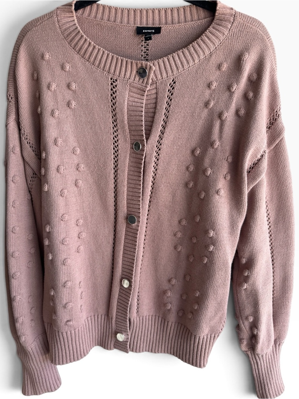 Express Mauve Bobble-Knit Button Cardigan